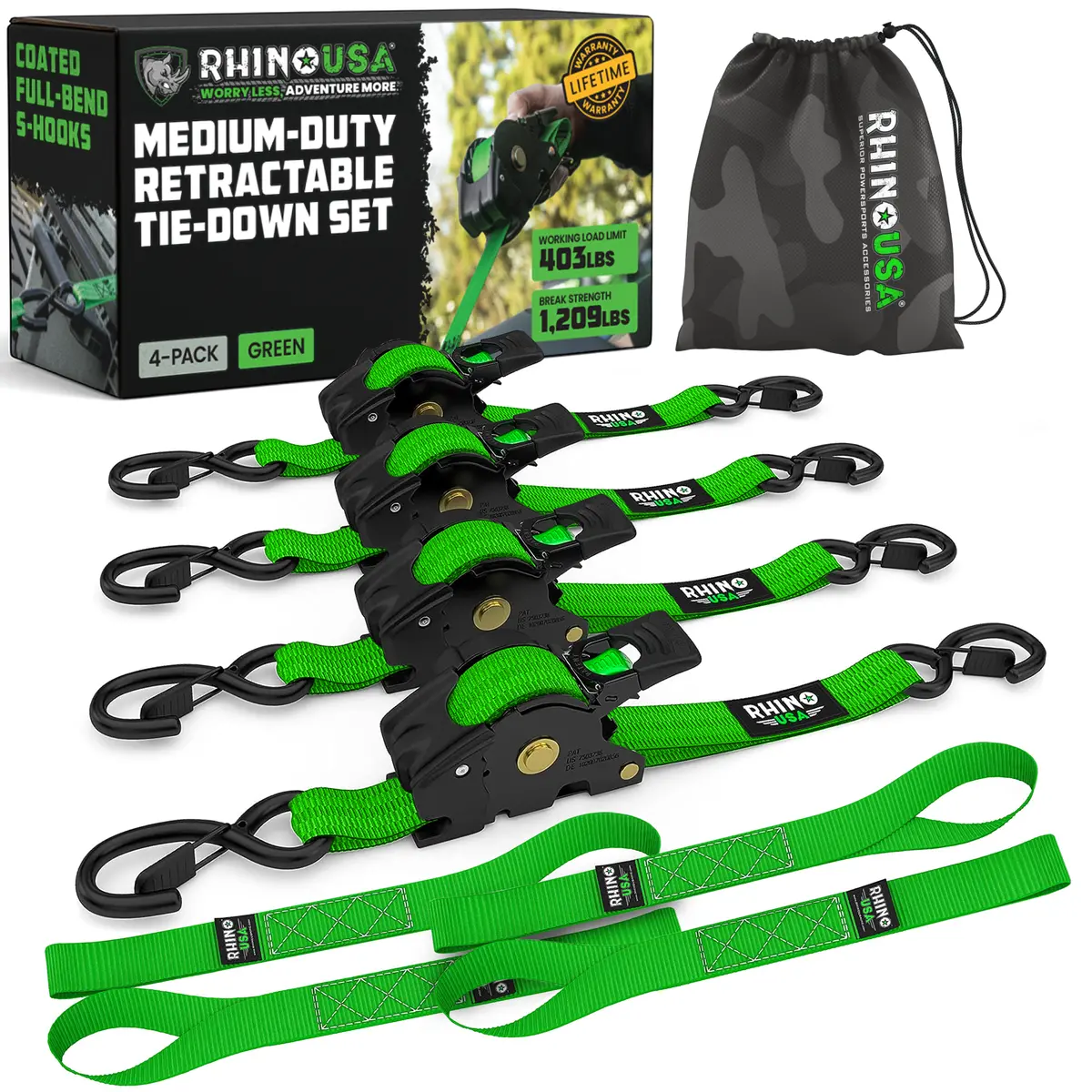 1" X 10' Retractable Ratchet Straps 3