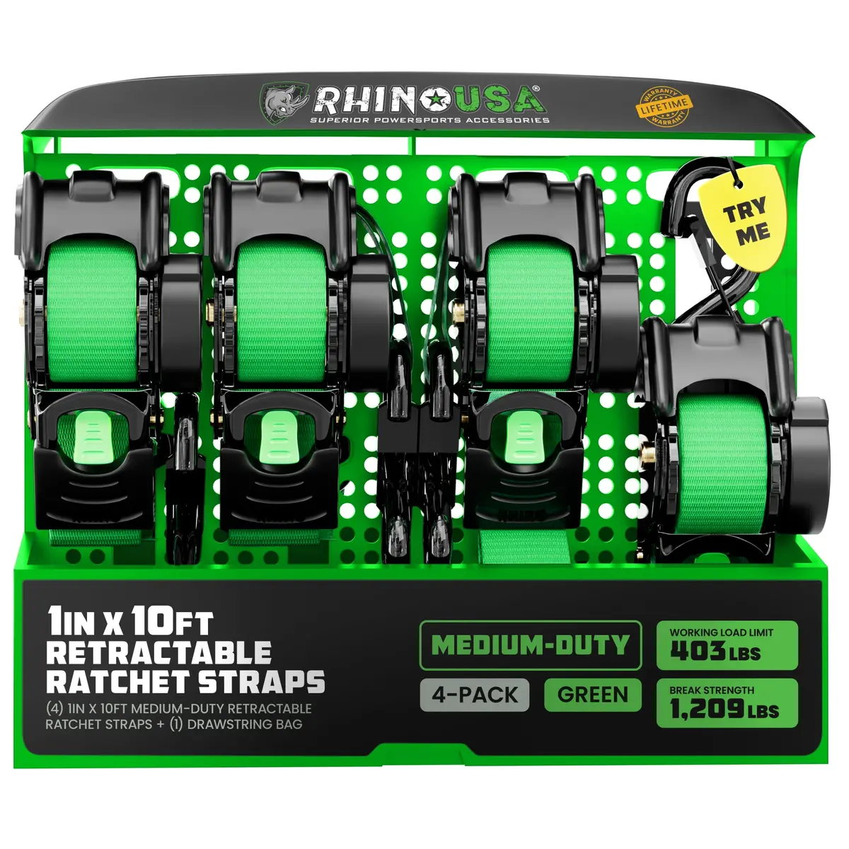 1" X 10' Retractable Ratchet Straps (Retail Packaging) 1