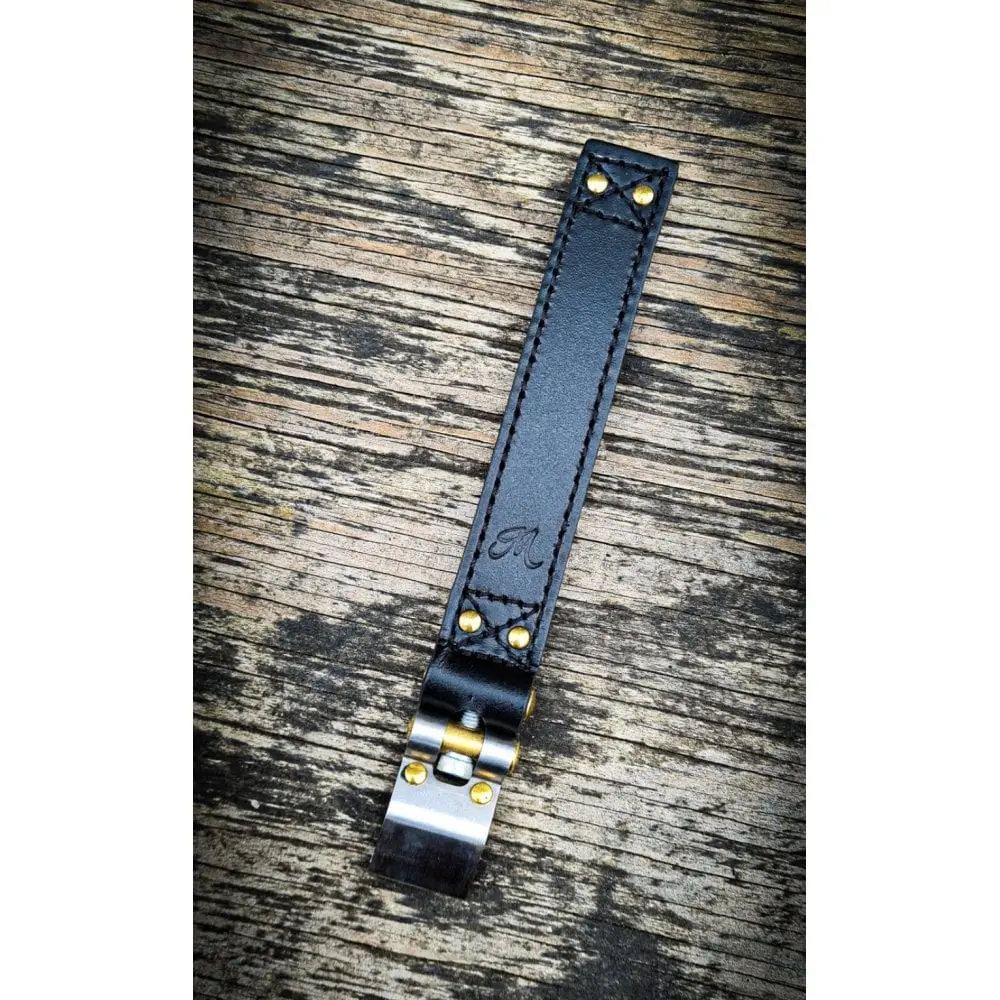 Motone Triumph Bobber Speedmaster Battery Strap Black Leather & Brass 1